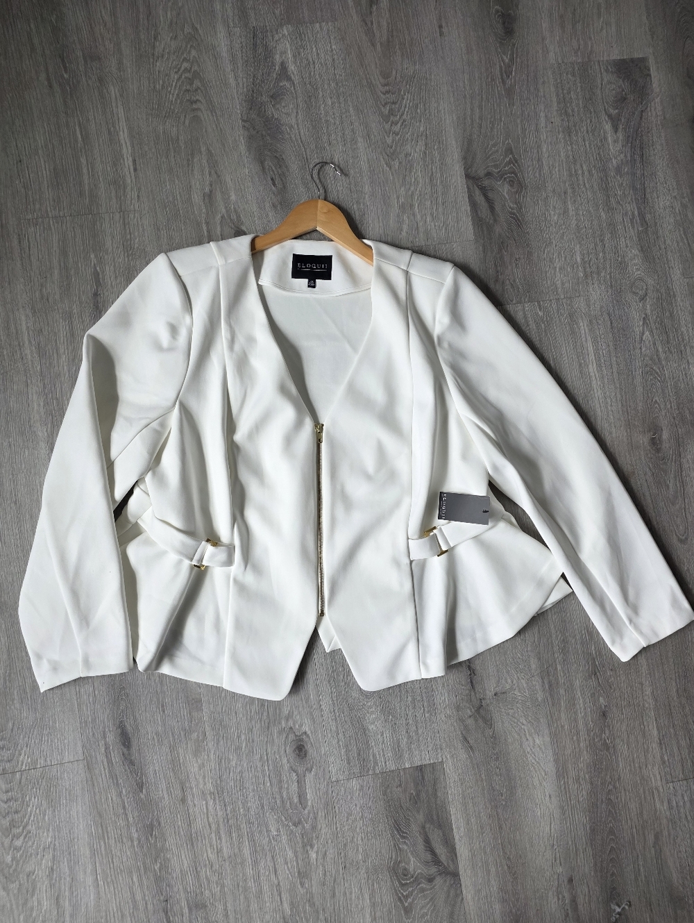 ELOQUII White Peplum Zip-Front Blazer Size 24 NWT